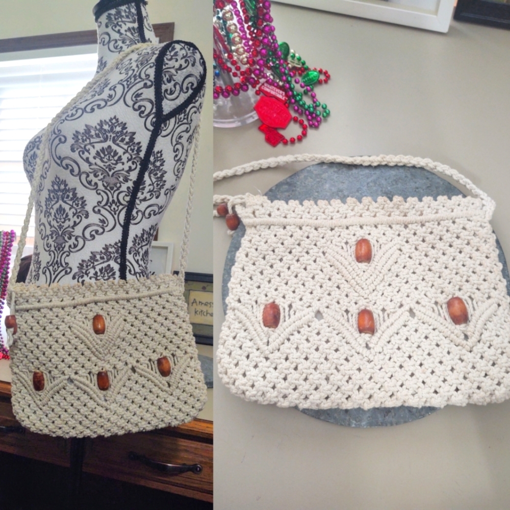 Vintage Tandem Cream Macrame Bag